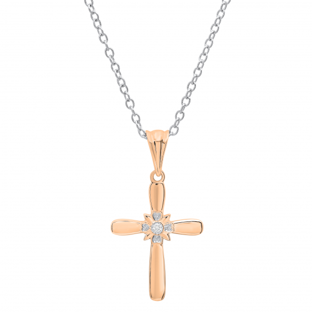 Round Diamond Accent Ladies Looped Cross Flower Pendant, 10K Rose Gold