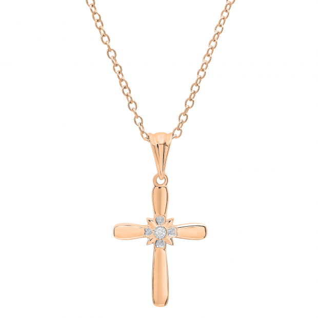 Round Diamond Accent Ladies Looped Cross Flower Pendant, 14K Rose Gold