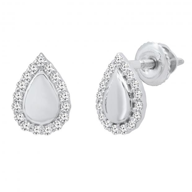 0.18 Carat (ctw) Round White Diamond Ladies Pear Shape Stud earrings 14K White Gold