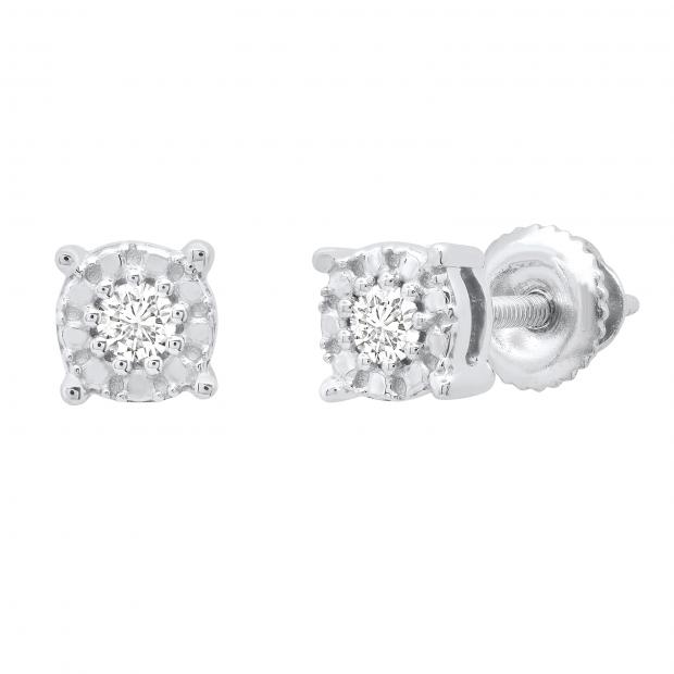 0.10 Carat (ctw) Round White Diamond Ladies Cluster Beaded Stud earrings 1/10 CT Sterling Silver