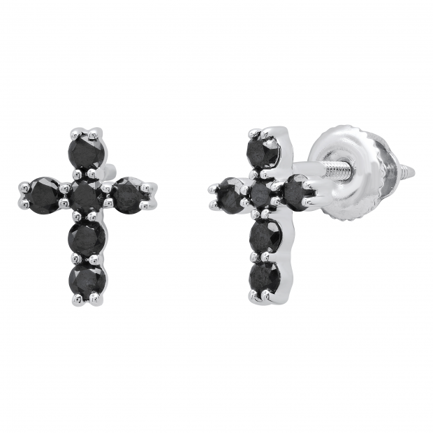 0.35 Carat (ctw) Round Black Diamond Ladies Cross Stud earrings 1/3 CT 10K White Gold