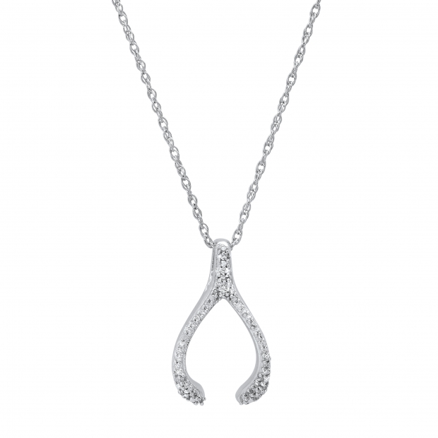 0.10 cttw Round White Diamond Wishbone Pendant with 18 inch Silver Chain for Women in 925 Sterling Silver