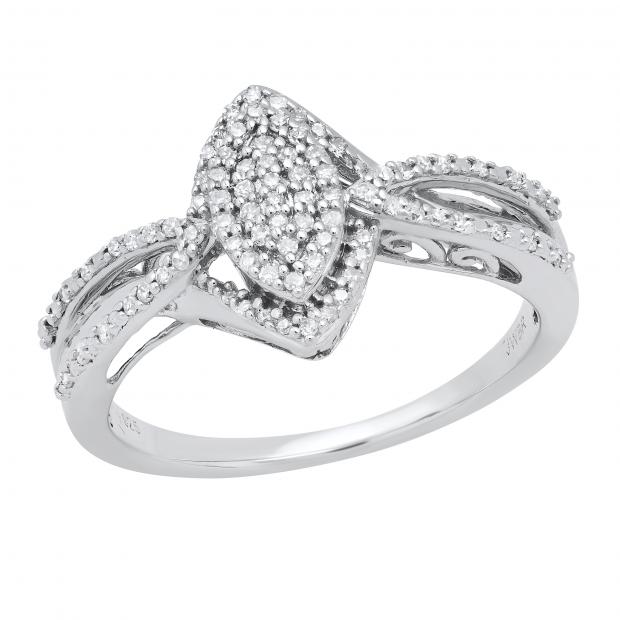 0.25 Carat (ctw) Round White Diamond Ladies Marquise Cluster Engagement Ring 1/4 CT Sterling Silver