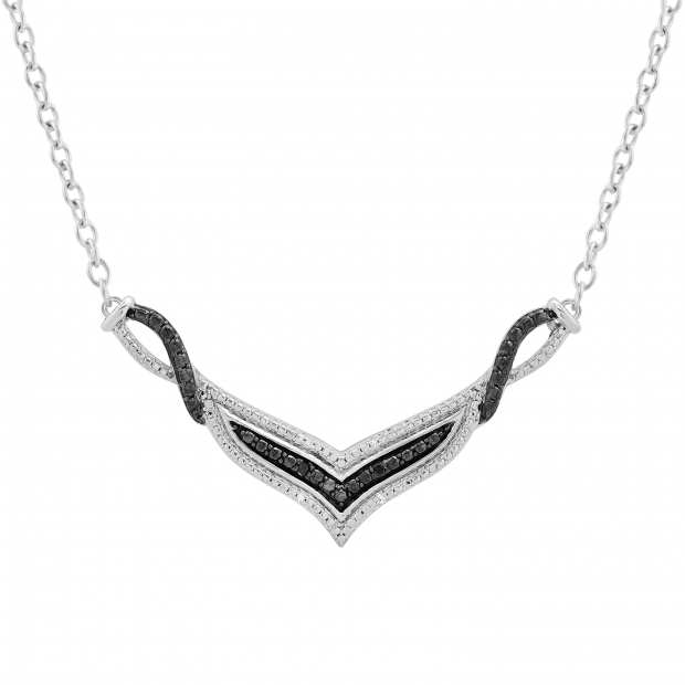 Round Black & White Diamond Accent Ladies Pendant Necklace, Sterling Silver