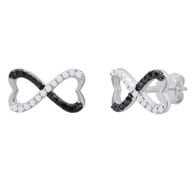 0.20 Carat (ctw) Round Black & White Diamond Ladies Infinity Stud Earrings 1/5 CT Sterling Silver