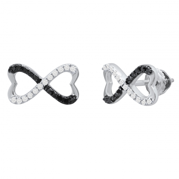 0.20 Carat (ctw) Round Black & White Diamond Ladies Infinity Stud Earrings 1/5 CT Sterling Silver