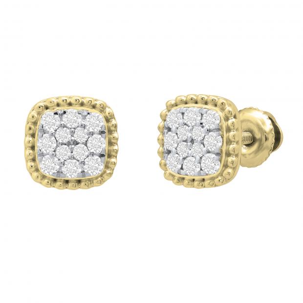 0.30 Carat (ctw) Round Diamond Ladies Beaded Frame Cluster Stud Earrings 1/3 CT 14K Yellow Gold