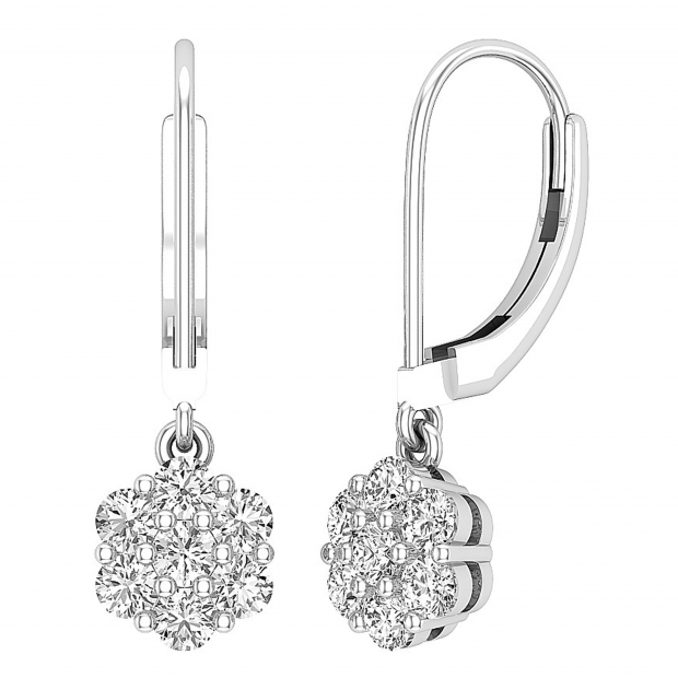0.95 Carat (ctw) Round White Diamond Ladies Cluster Dangle Earrings 1 CT Sterling Silver