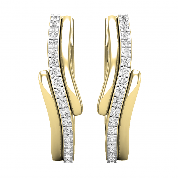 0.11 Carat (ctw) Round White Diamond Ladies Huggie Hoop Earrings 10K Yellow Gold