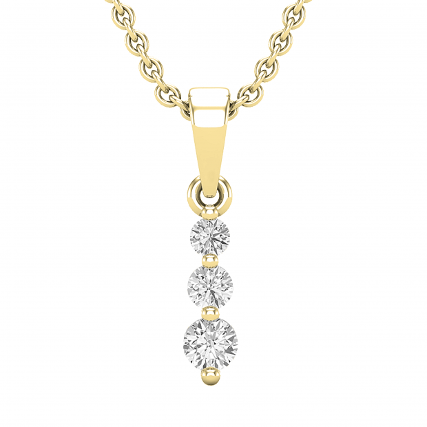 0.22 Carat (ctw) Round White Diamond Ladies 3 Stone Graduating Pendant 1/4 CT, 14K Yellow Gold