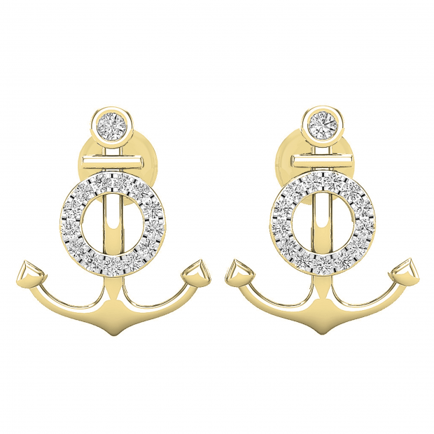 0.14 Carat (ctw) Round White Diamond Ladies Anchor Stud Earrings 10K Yellow Gold