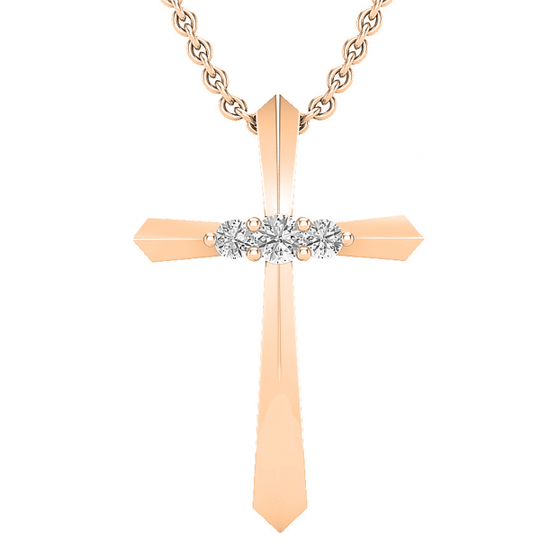 0.13 Carat (ctw) Round White Diamond Ladies Cross Pendant, 18K Rose Gold