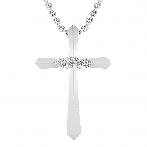 0.13 Carat (ctw) Round White Diamond Ladies Cross Pendant, Sterling Silver