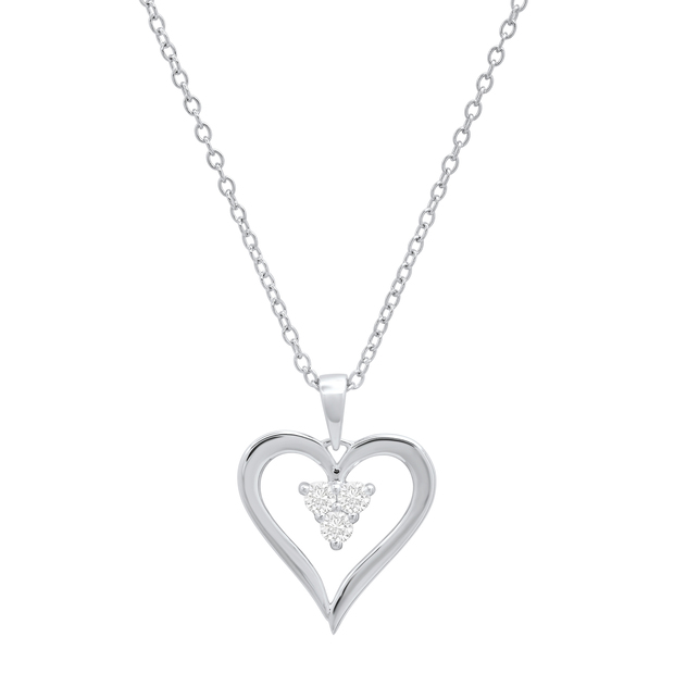 0.20 Carat (ctw) Round White Diamond Ladies 3 Stone Heart Pendant 1/5 CT 18K White Gold