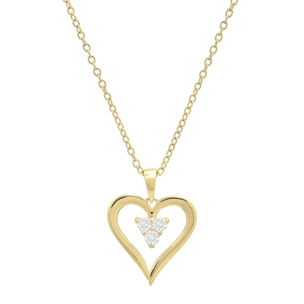 0.20 Carat (ctw) Round White Diamond Ladies 3 Stone Heart Pendant 1/5 CT 10K Yellow Gold