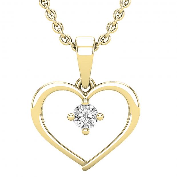 0.11 Carat (ctw) Round White Diamond Ladies Solitaire Heart Pendant 18K Yellow Gold