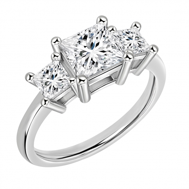 1.30 Cttw Princess Cubic Zirconia 3 Stone Trinity Ring, 925 Sterling Silver