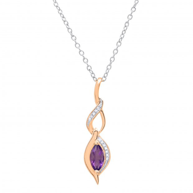 8X4 MM Marquise Amethyst & Round White Diamond Ladies Twist Infinity Pendant, 18K Rose Gold