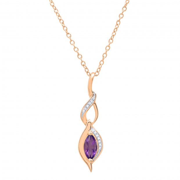 8X4 MM Marquise Amethyst & Round White Diamond Ladies Twist Infinity Pendant, 18K Rose Gold