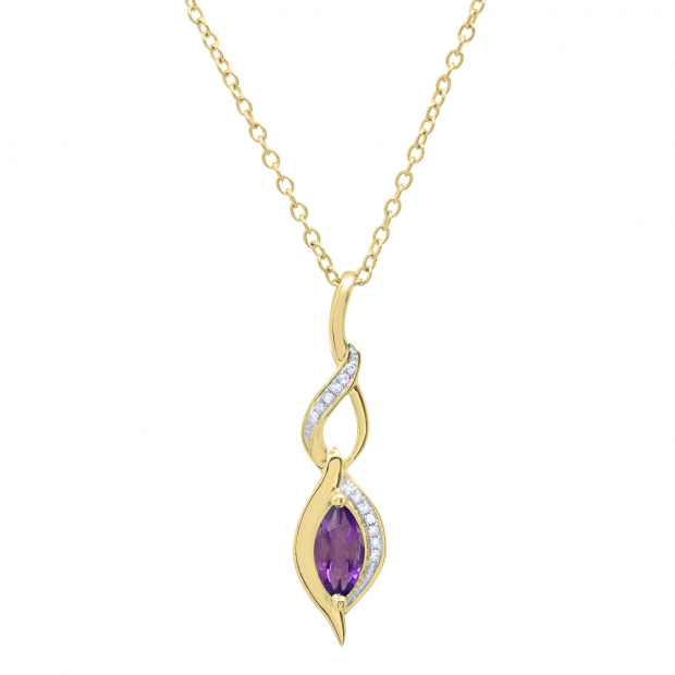 8X4 MM Marquise Amethyst & Round White Diamond Ladies Twist Infinity Pendant, 18K Yellow Gold