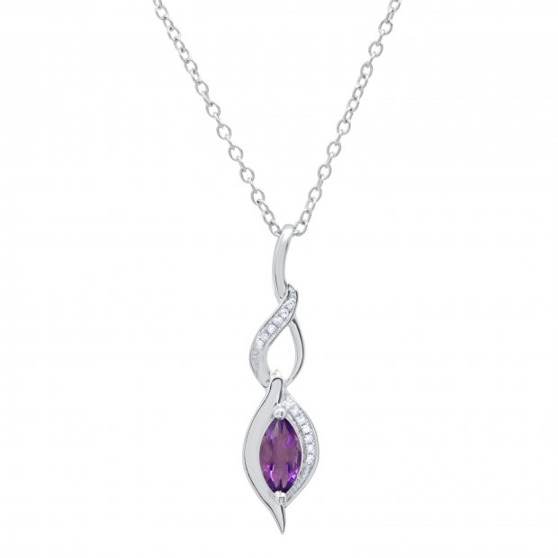 8X4 MM Marquise Amethyst & Round White Diamond Ladies Twist Infinity Pendant, Sterling Silver