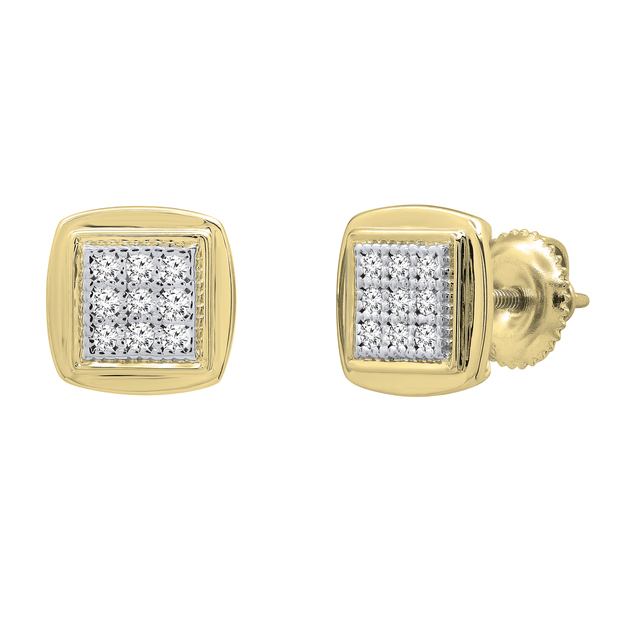 0.25 Carat (ctw) Round White Diamond Ladies Square Frame Stud Earrings 1/4 CT 10K Yellow Gold