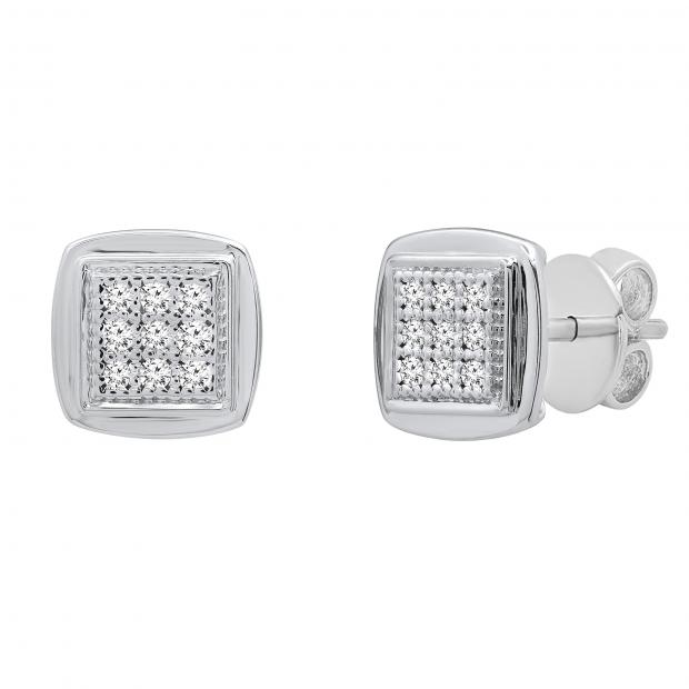 0.25 Carat (ctw) Round White Diamond Ladies Square Frame Stud Earrings 1/4 CT Sterling Silver