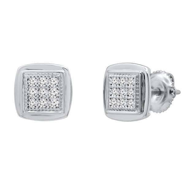 0.25 Carat (ctw) Round White Diamond Ladies Square Frame Stud Earrings 1/4 CT Sterling Silver