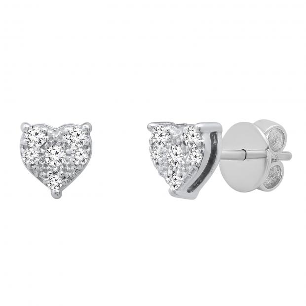 0.15 Carat (ctw) Round White Diamond Ladies Heart Shape Stud Earrings Sterling Silver