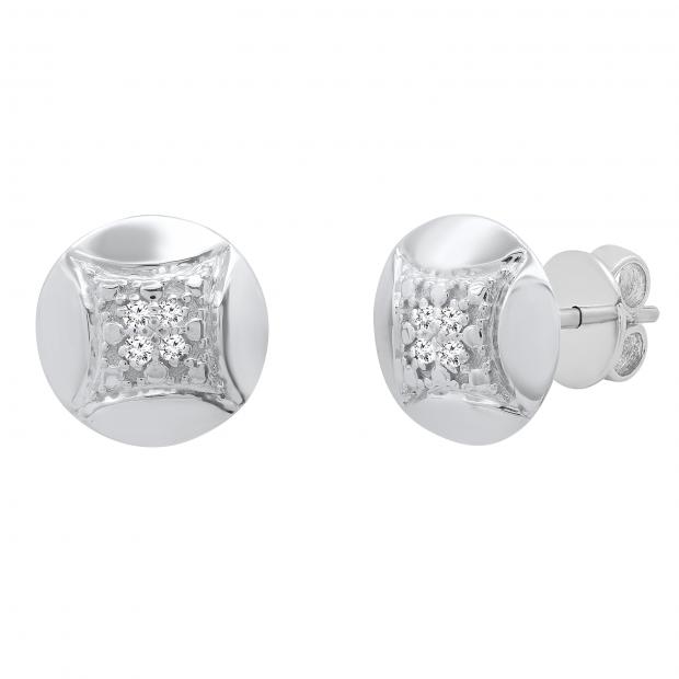 0.05 Carat (ctw) Round White Diamond Ladies Rounded Kite Shape Stud Earrings 10K White Gold