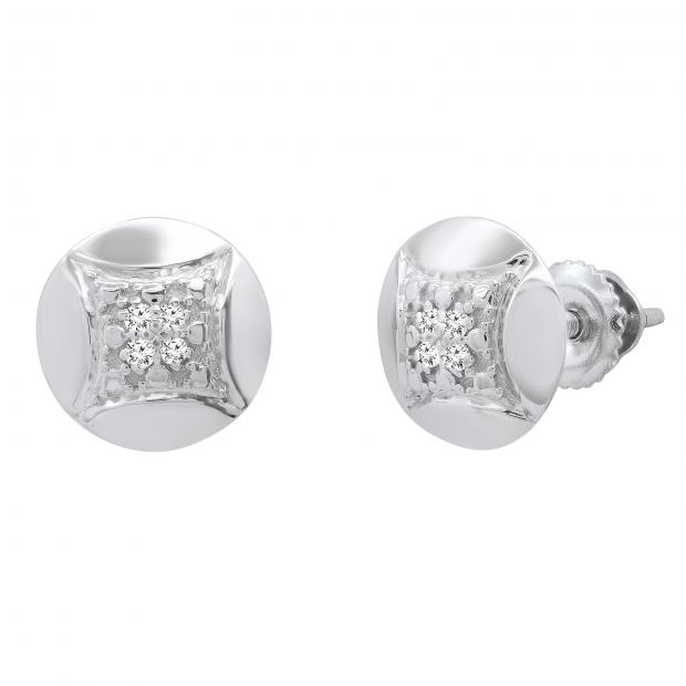 0.05 Carat (ctw) Round White Diamond Ladies Rounded Kite Shape Stud Earrings Sterling Silver