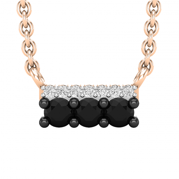 0.30 Carat (ctw) Round Black & White Diamond Ladies Bar Style Pendant 1/3 CT, 14K Rose Gold