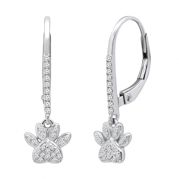 0.20 Carat (ctw) Round Diamond Ladies Cat Paw Print Dangle Earrings 1/5 CT 14K White Gold
