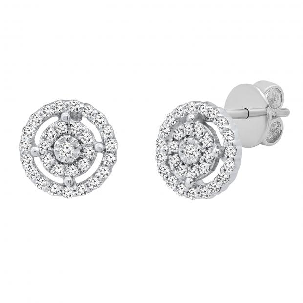 0.20 Carat (ctw) Round White Diamond Ladies Cluster Stud Earrings 1/5 CT Sterling Silver