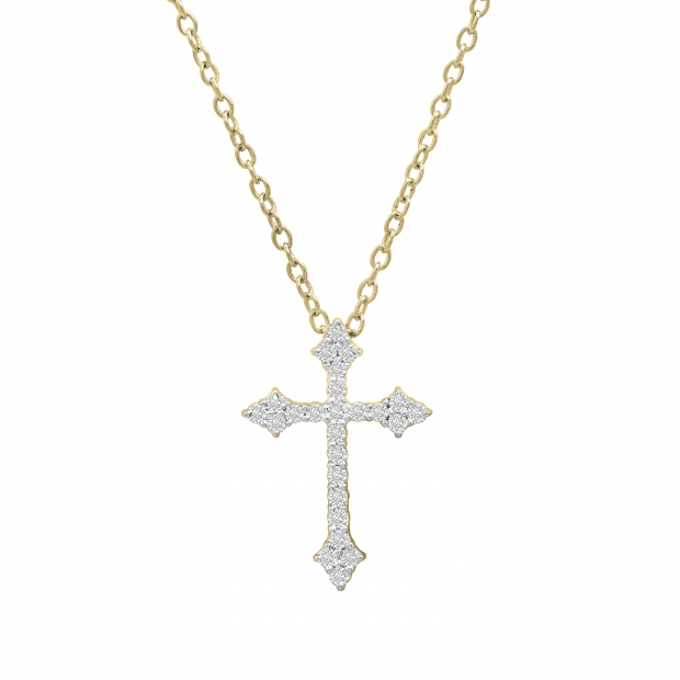 0.25 Carat (ctw) Round White Diamond Ladies Cross Pendant 1/4 CT, 14K Yellow Gold