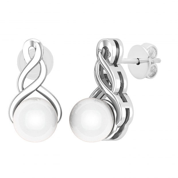 7 MM Each Round White Freshwater Pearl Ladies Swirl Stud Earrings Sterling Silver