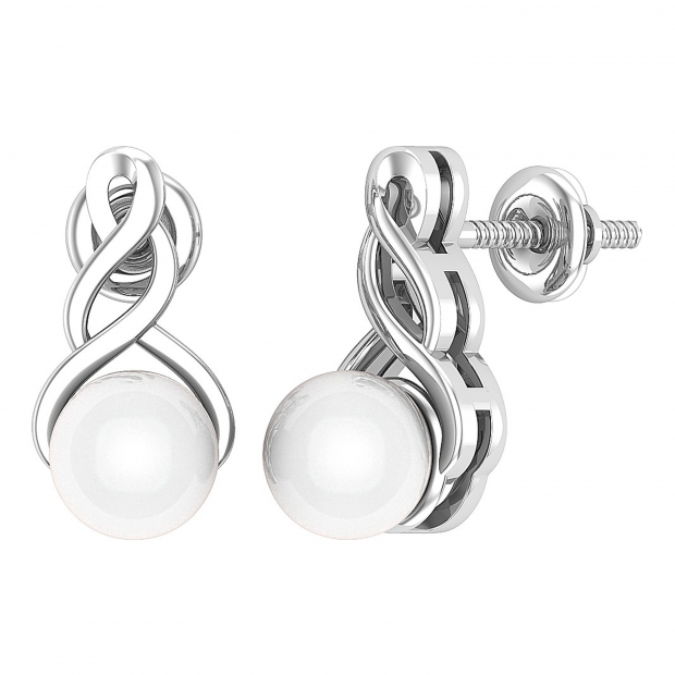 7 MM Each Round White Freshwater Pearl Ladies Swirl Stud Earrings Sterling Silver