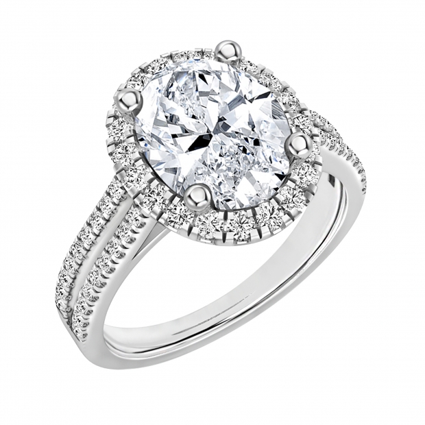 925 Sterling Silver Halo Ring, 3.20 ctw Oval & Round Cubic Zirconia