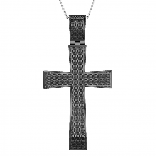 1.20 Carat (ctw) Round Black Diamond Mens Cross Pendant 1 1/4 CT, Black Plated Sterling Silver