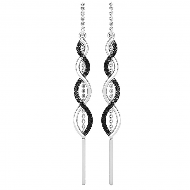 0.30 Carat (ctw) Round Black Diamond Ladies Swirl Infinity Threader Earrings 1/3 CT Sterling Silver