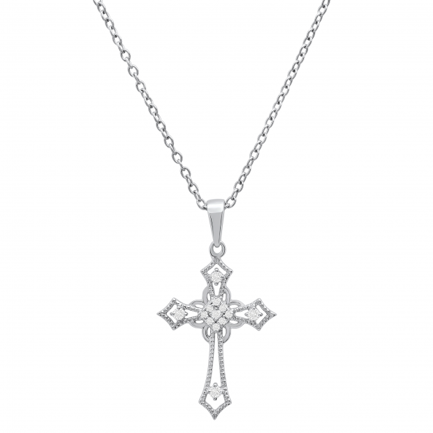 0.10 Carat (ctw) Round White Diamond Ladies Cross Religious Pendant 1/10 CT Sterling Silver
