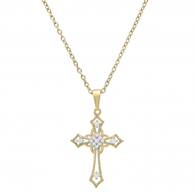 0.10 Carat (ctw) Round White Diamond Ladies Cross Religious Pendant 1/10 CT 10K Yellow Gold