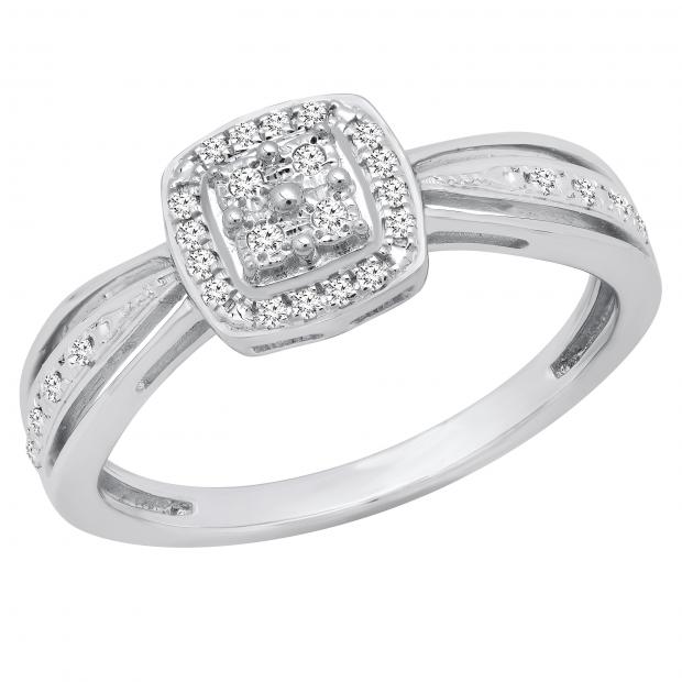 0.12 Carat (ctw) Round White Diamond Ladies Vintage Engagement Ring Sterling Silver