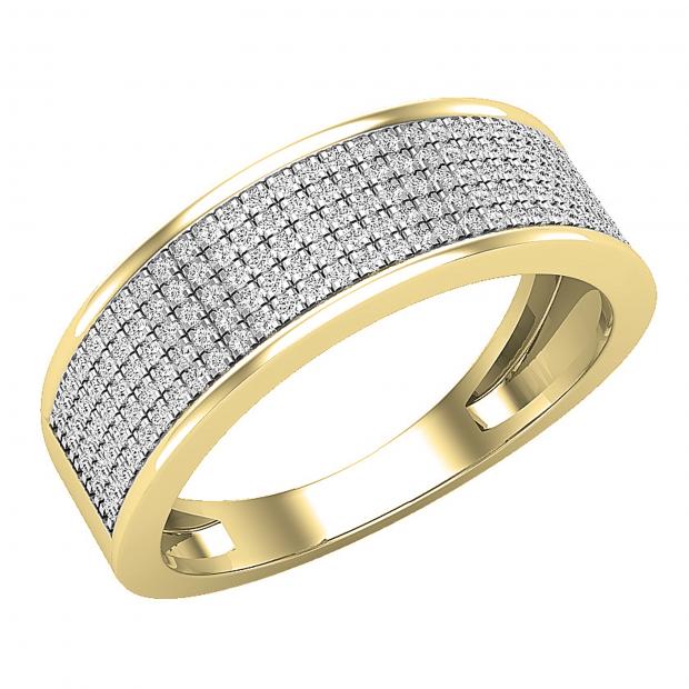 0.35 Carat (ctw) Round White Diamond Mens Hip Hop Anniversary Wedding Band 1/3 CT 10K Yellow Gold