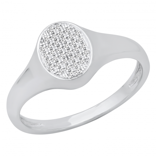 0.12 Carat (ctw) Round White Diamond Ladies Micropave Oval Shape Engagement Ring Sterling Silver