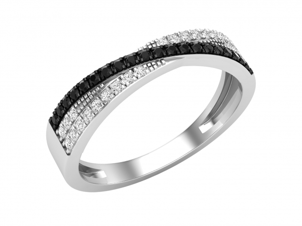 0.25 Carat (ctw) Round Black & White Diamond Ladies Crossover Wedding Band 1/4 CT 10K White Gold