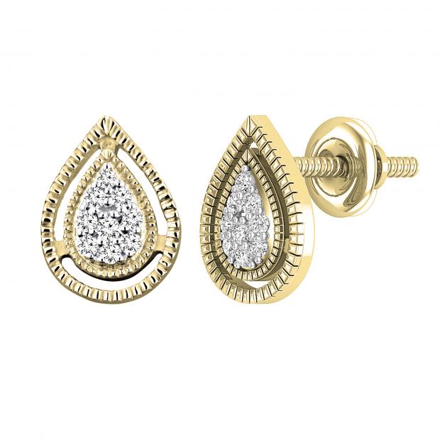 0.10 Carat (ctw) Round Diamond Ladies Pear Shape Teardrop Stud Earrings 1/10 CT 14K Yellow Gold
