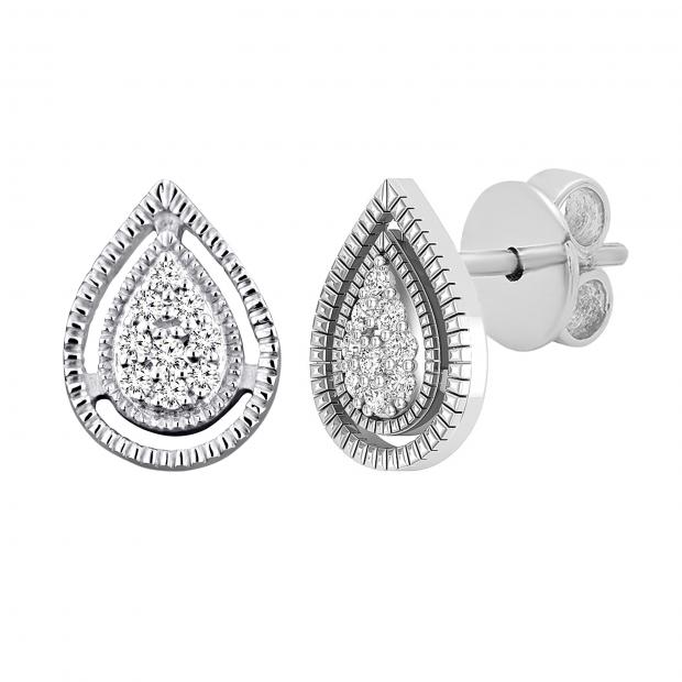 0.10 Carat (ctw) Round Diamond Ladies Pear Shape Teardrop Stud Earrings 1/10 CT Sterling Silver
