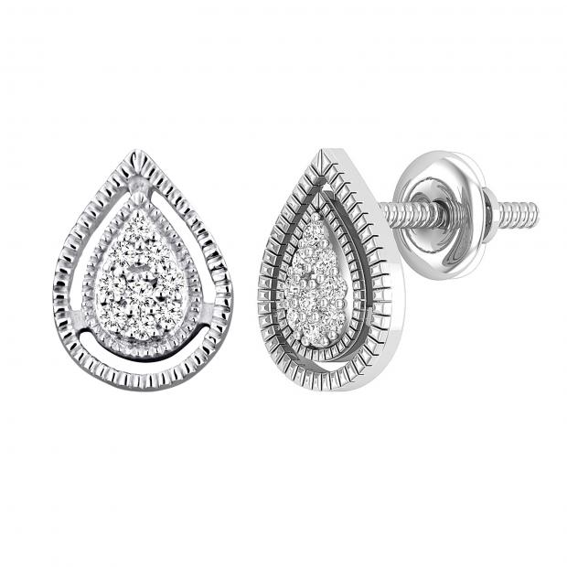 0.10 Carat (ctw) Round Diamond Ladies Pear Shape Teardrop Stud Earrings 1/10 CT Sterling Silver
