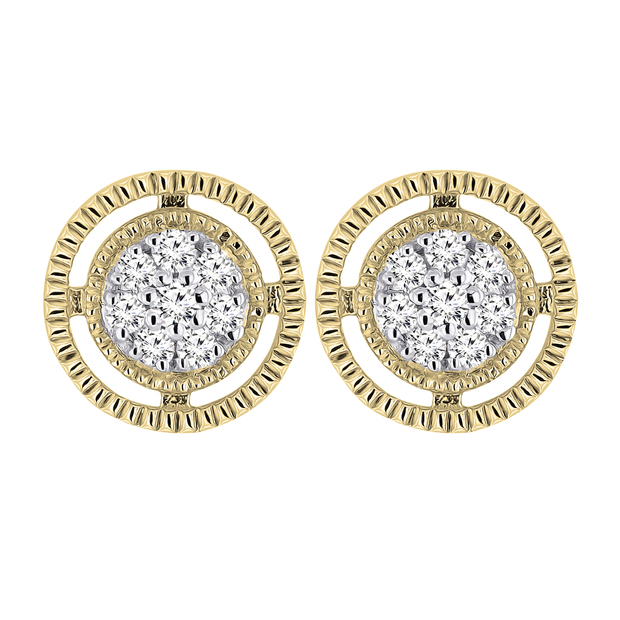 0.10 Carat (ctw) Round White Diamond Ladies Cluster Circle Stud Earrings 1/10 CT 18K Yellow Gold